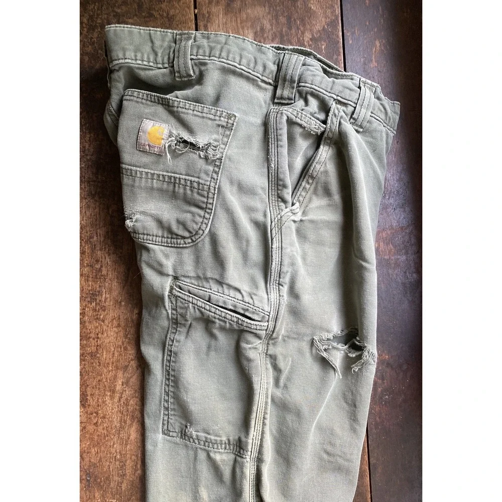 CARHARTT Distressed Streetwear Skate Relaxed Work Worn Pants, Grail, 33x34 Moss